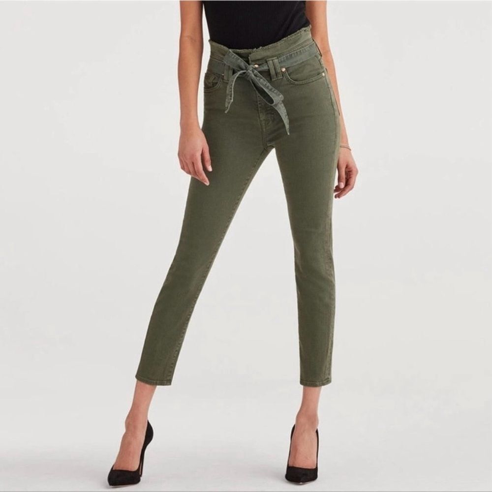 7 For All Mankind Tie Waist Ankle Skinny Jeans Army Green Size 29 Belted